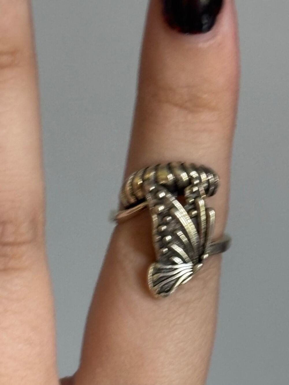 Butterfly Wing Gothic Ring Size 5 - Antique Silver Moth Statement Ring
